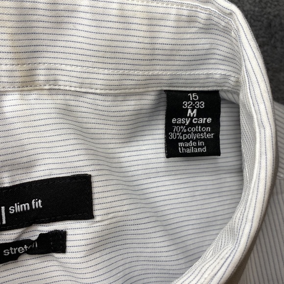Men’s Bar III Slim Fit White Striped Dress Shirt (Medium 32-33 ; Size 15 neck) - Picture 7 of 8
